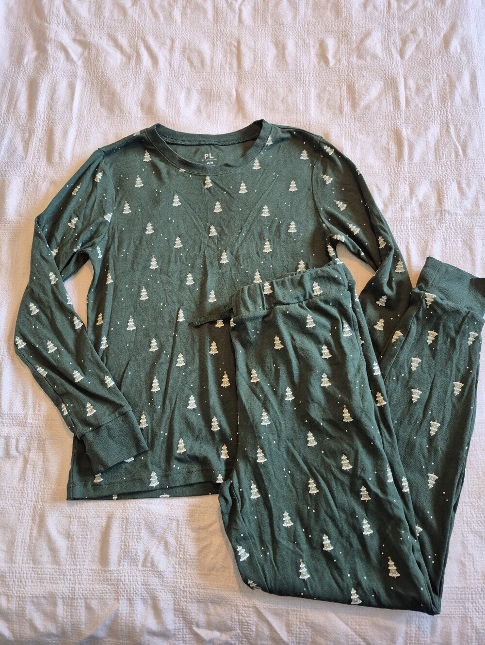 PL by Petit Lem adult Medium pajama set green with tree design EUC or better